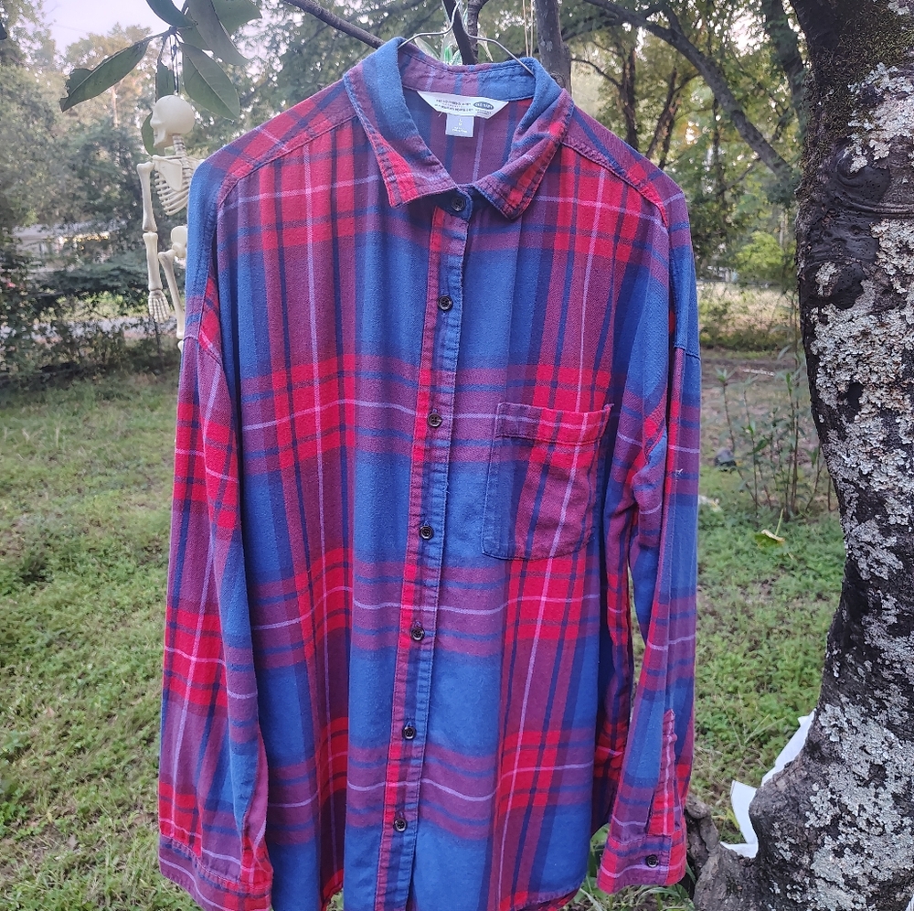 Old Navy Boyfriend shirt  Multicolor Plaid Button Up Long Sleeve Blouse Large